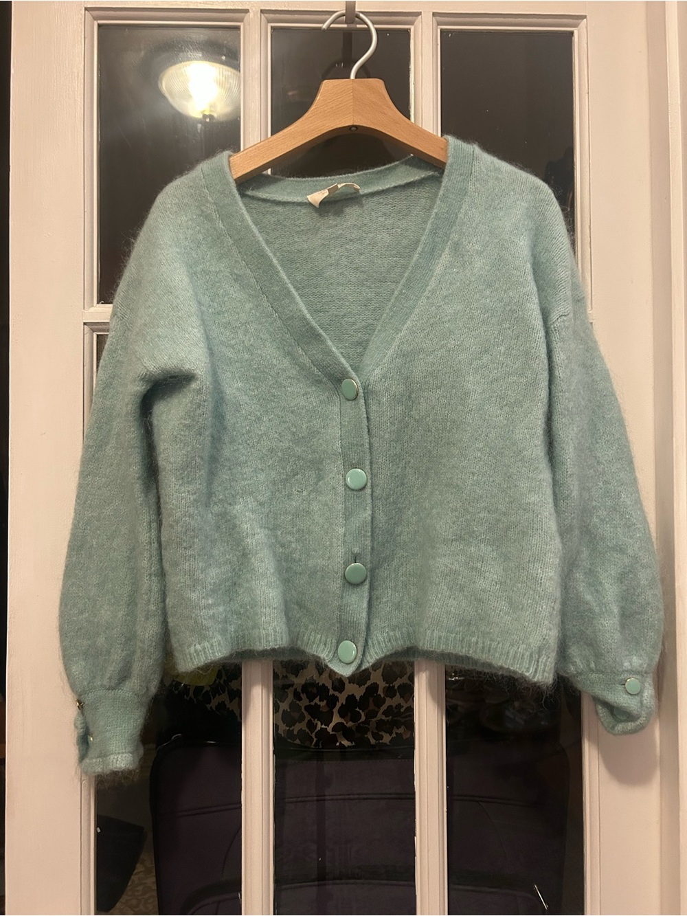 Sezane Mint Green V-Neck Button Cardigan